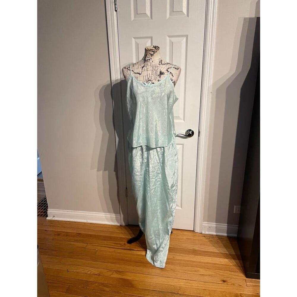 Secret Treasures Vintage Paisley Satin Mint Pajama Matching Set Cami pants XL